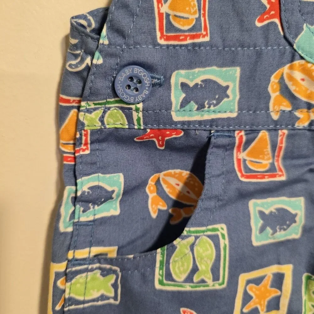 Vintage Baby Oshkosh B'gosh Overalls 12 Month Sea Life Ocean Fish Crab Deadstock